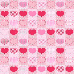 Cute seamless pattern design of hearts in blocks. Decorating for wrapping paper, wallpaper, fabric and etc.