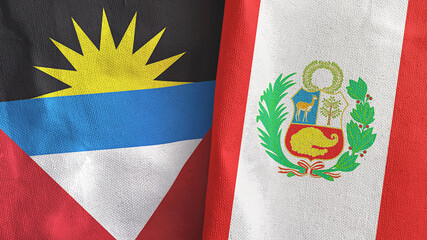 Peru and Antigua and Barbuda two flags textile cloth 3D rendering