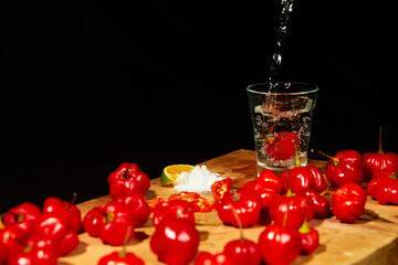 Mexican traditional alcohol drink, chili and lime.