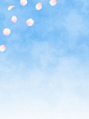 桜の花びら舞う空のグラデーション背景　縦