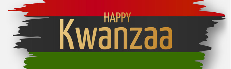 Kwanzaa banner. Traditional african american ethnic holiday design concept. Green, red, and black colors. Golden lettering.