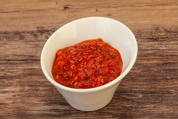 Tomato spicy sauce in the bowl
