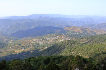 Fototapeta na wymiar Troodos mountains in Cyprus, close to Mount Olympus, popular for area for tourists, hikes, and quads