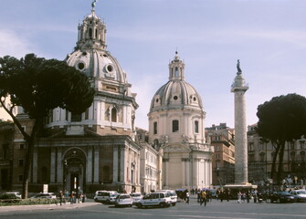 View of Trajan's Column and Forum of Trajan in Rome, Italy