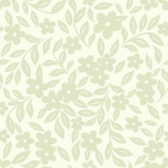 Fototapeta na wymiar Seamless light background with beige flowers and leaves. Vector retro illustration. Ideal for printing on fabric or paper for wallpapers, textile, wrapping.