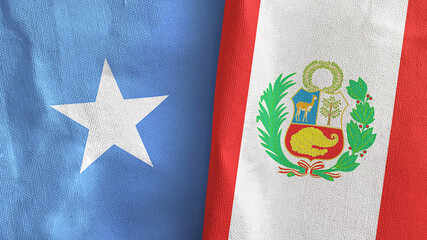 Peru and Somalia two flags textile cloth 3D rendering