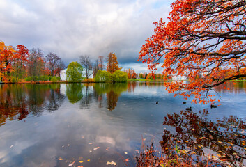 Autumn foliage in Catherine park, Pushkin (Tsarskoe Selo), Saint Petersburg, Russia