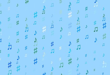 Light Blue, Green vector texture with musical notes.