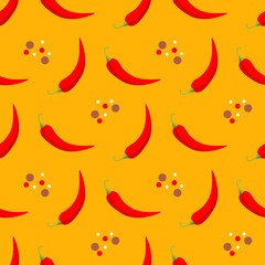 Chili seamless pattern. Spices and red pepper background