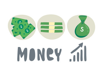 infographic Bag of Money Logo Template, Sack of Money Vector Illustration banknote, growth graph. Hand drawing make money on the Internet