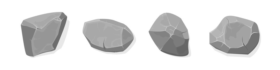 Stone boulder gray vector rock collection in flat cartoon style, construction decoration for game design isolated illustration. © Zhenia