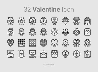 32 Valentine Icon In Outline Style