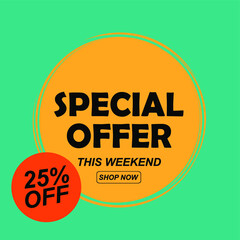 special offer 25% off yellow color vector
