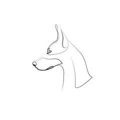 SINGLE-LINE DRAWING OF A DOBERMAN DOG. This is a hand-drawn, continuous, line illustration. Each gesture sketch was created by hand. 
