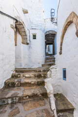 Colorful street of Chora Village in Patmos Island