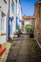 Small street in Robin Hood’s Bay in Yorkshire,  United Kingdom