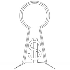 Continuous line drawing dollar in keyhole concept