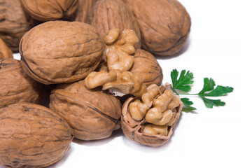 group of walnuts isolated on white