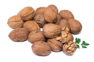 group of walnuts isolated on white