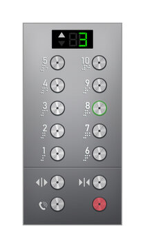 Elevator button panel with braille on white background