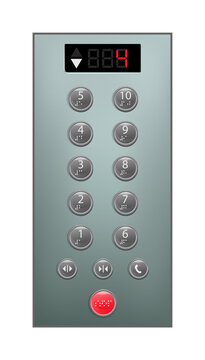 Modern elevator button panel and braille on white background