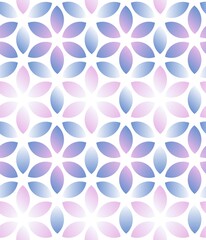 Retro style floral seamless vector pattern. Gradient flower ornament with six petals surrounded by leaves. Stock illustration for web, print, background wallpaper, wrapped and scrapbooking paper.