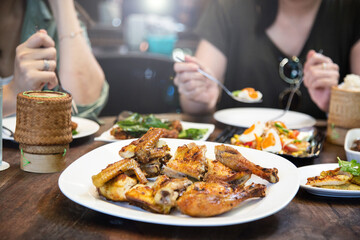 Obraz na płótnie Canvas Grilled chicken on plate, style thai food.