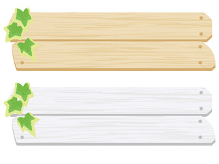 木のボードと葉っぱ-Wooden board and leaves