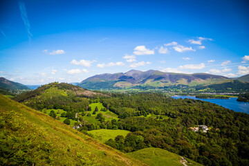 Hills around the small town of Keswick at Derwentwater,  Lake district,  Cumbria,  United Kingdom
