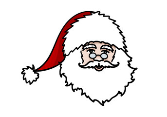 Santa Claus head icon. Santa's face with beard, mustache and Xmas hat. Christmas decoration design element. Vector illustration.
