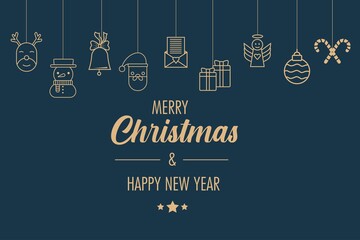 Christmas card with hanging ornaments and wishes