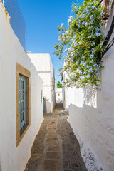 Fototapeta na wymiar Colorful street of Chora Village in Patmos Island