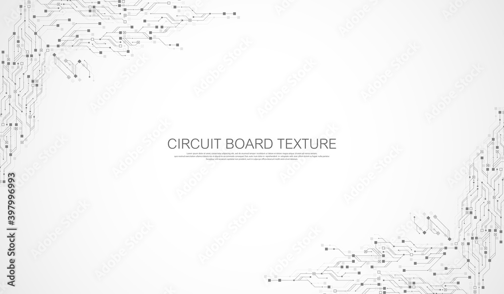 Aufkleber Circuit board technology background with hi-tech digital data connection system. Abstract computer electronic desing background. Motherboard hi-tech, science, futuristic technology vector illustration