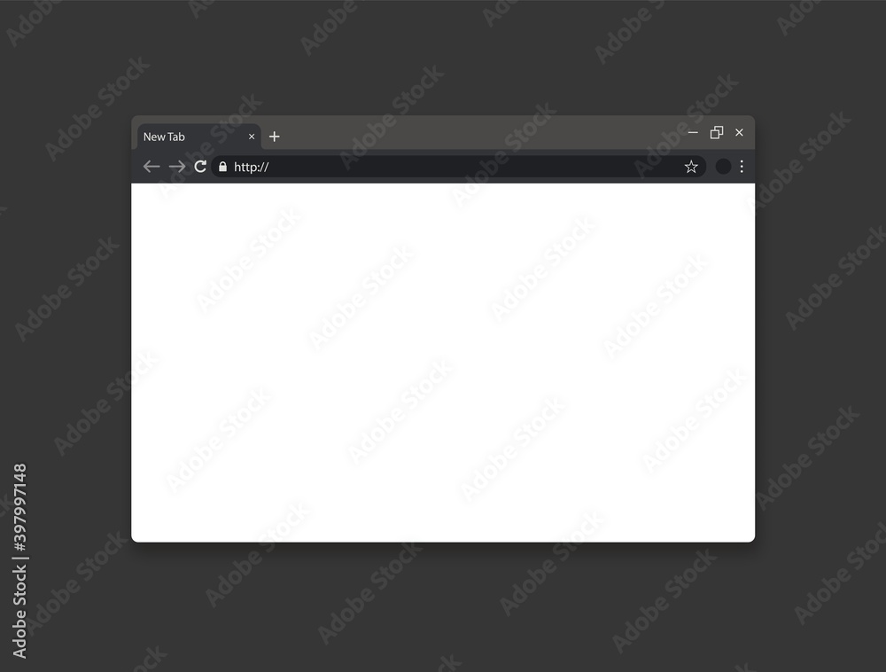Wall mural empty mock up web browser page on dark grey background. internet window with address bar and new tab