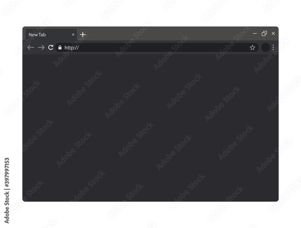 Wall mural dark grey empty browser page with toolbar, address and search bar. flat blank mockup for website pag