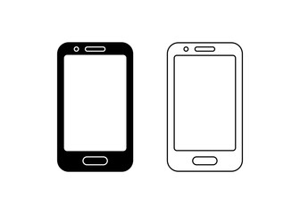 Smartphone line icon. Set of white and black mobile phone flat pictogram. Front view. Vector