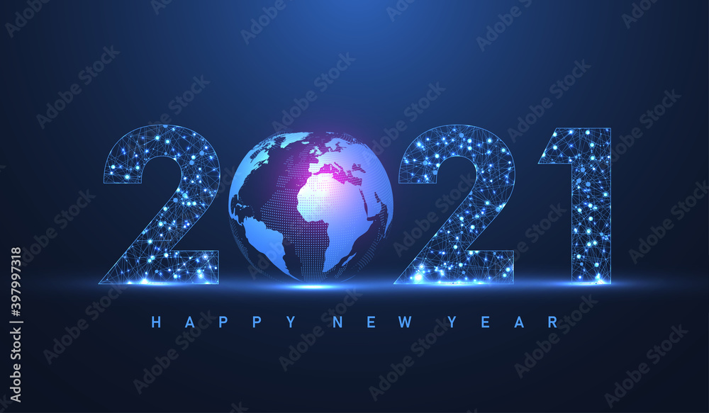 Leinwandbilder modern futuristic technology template for merry christmas and happy new year 2021 with connected lin