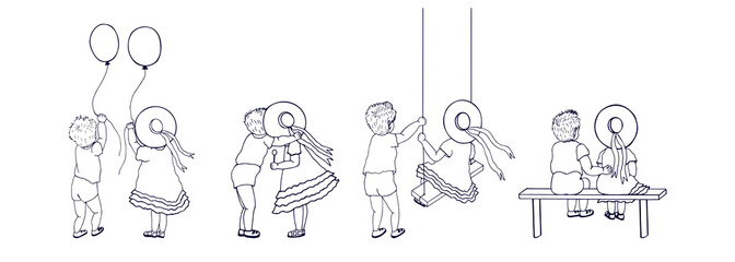 Cartoon children, boy and girl. different plots. JPG