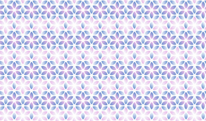 Retro style floral seamless pattern. Gradient flower ornament with six petals surrounded by leaves. Stock illustration for web, print, background wallpaper, wrapped and scrapbooking paper.