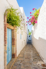  Colorful street of Chora Village in Patmos Island