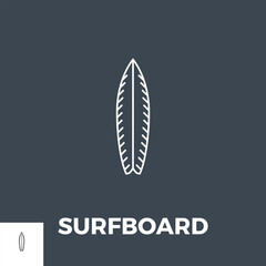 Surfboard Vector Thin Line Icon. Isolated on Black Background. Vector Illustration.