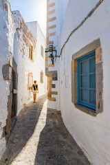  Colorful street of Chora Village in Patmos Island