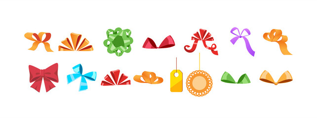 Set of isolated multicolored gift bows. vector illustration