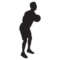 Fototapeta premium Professional basketball player silhouette shooting ball into the hoop, vector illustration