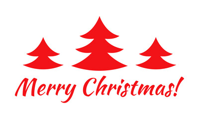 Merry Christmas text. Banner with Xmas trees. Greeting card template. Vector illustration.