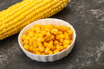 Sweet yellow corn in the bowl