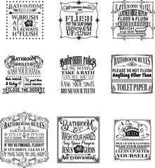 Bathroom Rules Quotes Bundle vector Illustration
