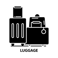 luggage icon, black vector sign with editable strokes, concept illustration