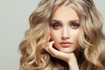 Fototapeta premium Beautiful young face close up on white