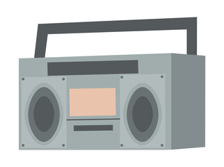 Vector retro tape recorder for audio cassettes. Magnetic cassete player isolated on white background. Music boombox flat image modern trendy design. Concept of street art, vintage gray audio system